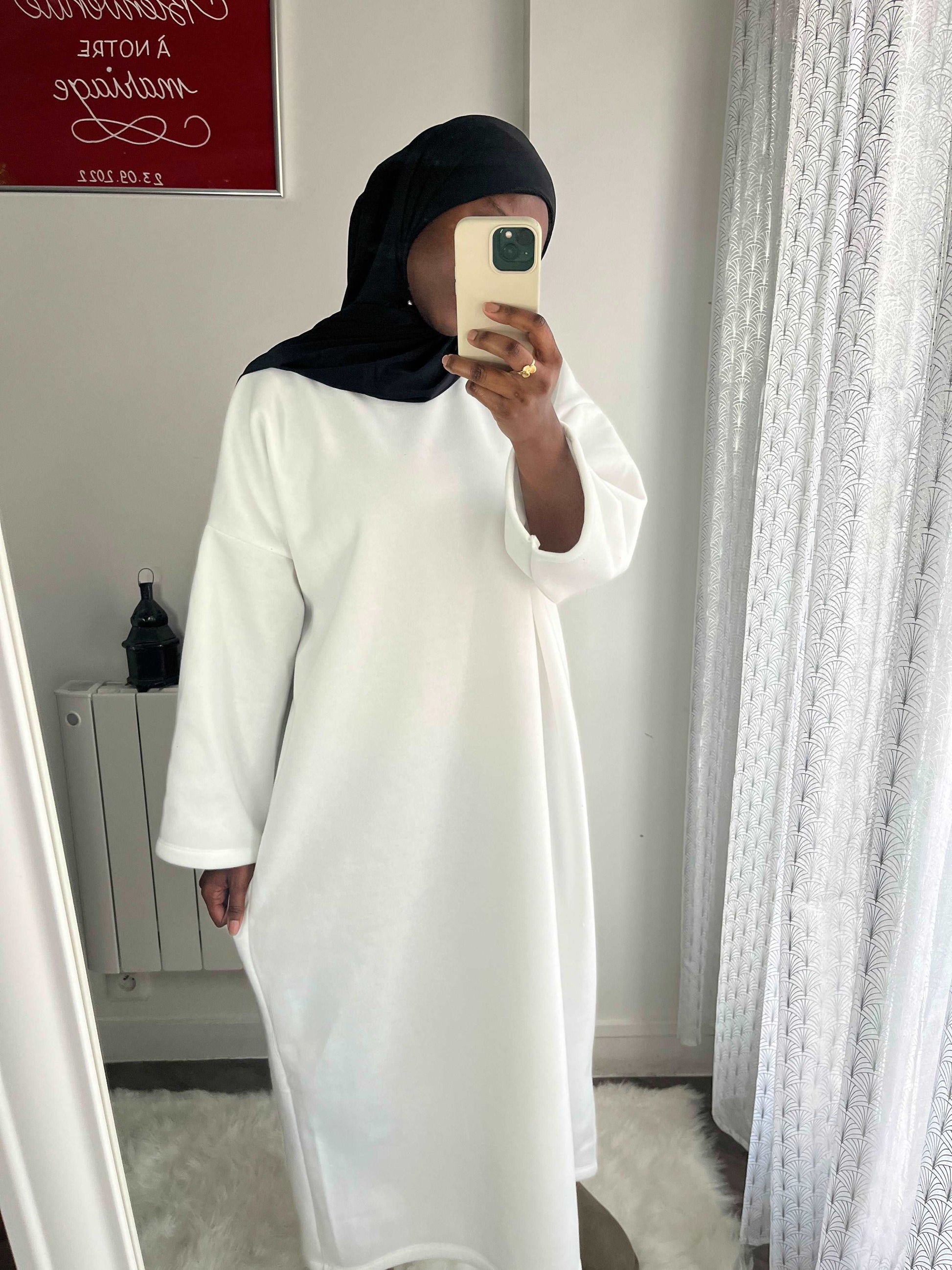 Robe pull long - blanc - almoonparis