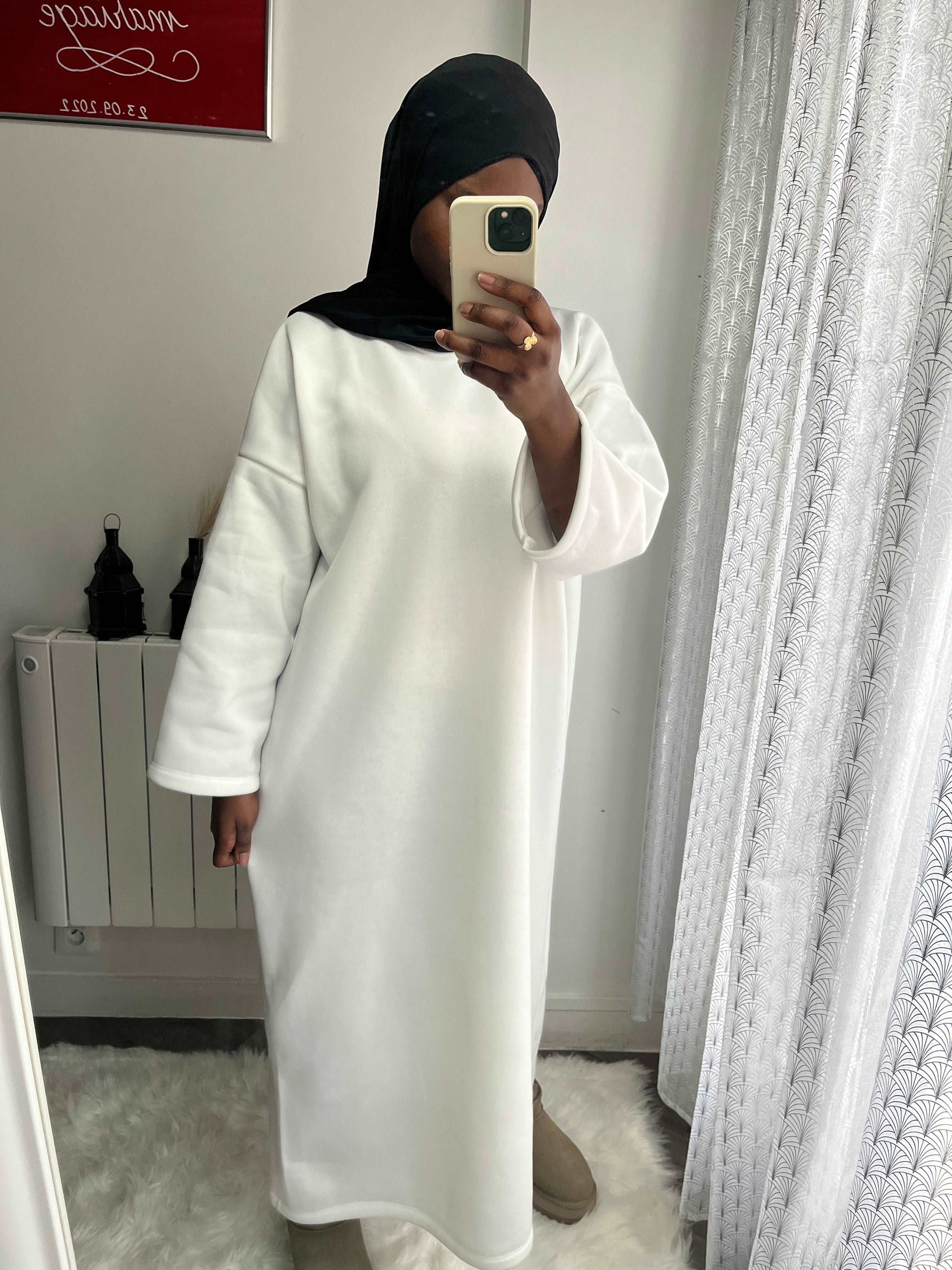 Robe pull long - blanc - almoonparis