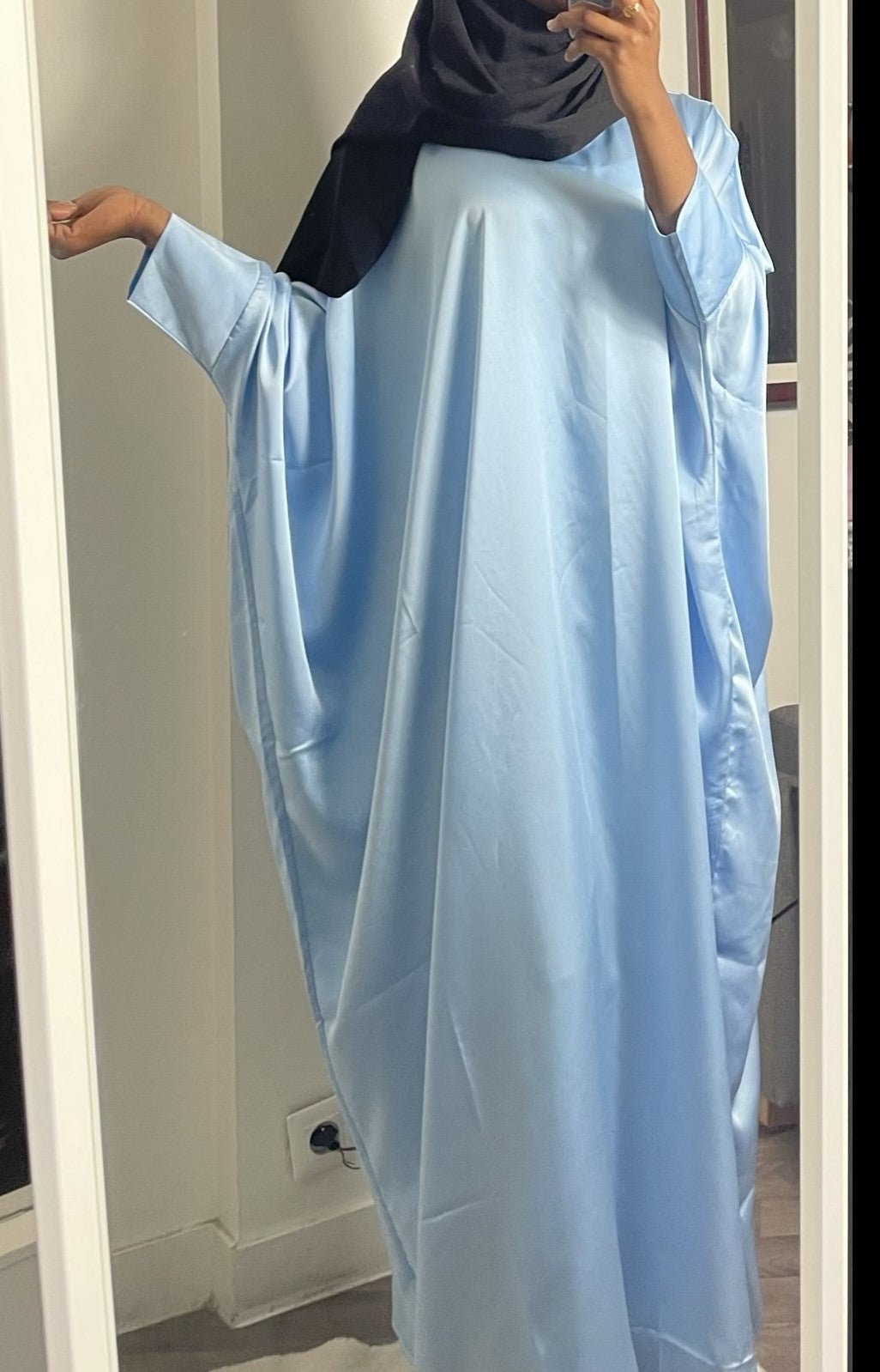 Abaya papillon satin bleu clair - almoonparis