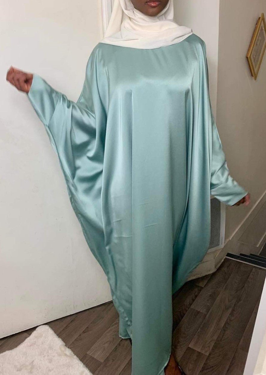 Abaya papillon satin bleu clair - almoonparis