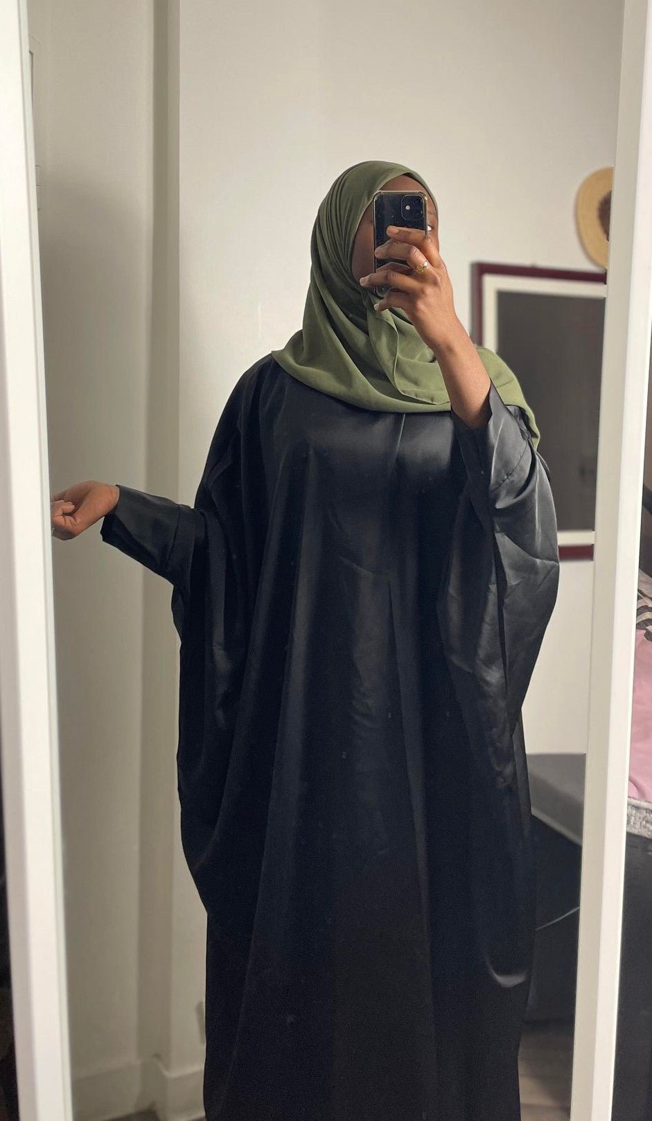 Abaya papillon satin crème - almoonparis