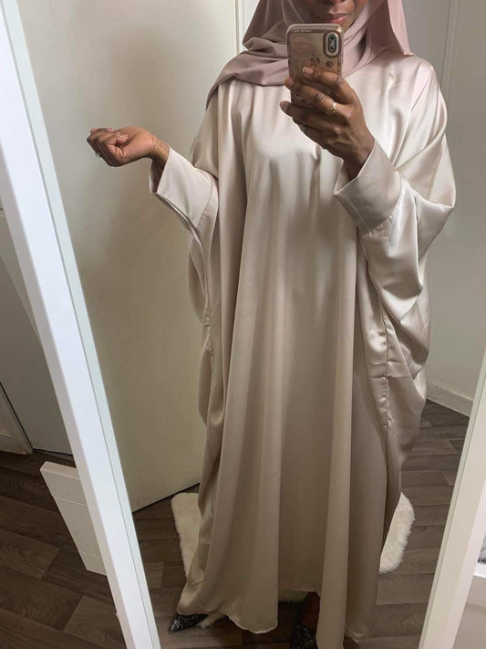 Abaya papillon satin crème - almoonparis