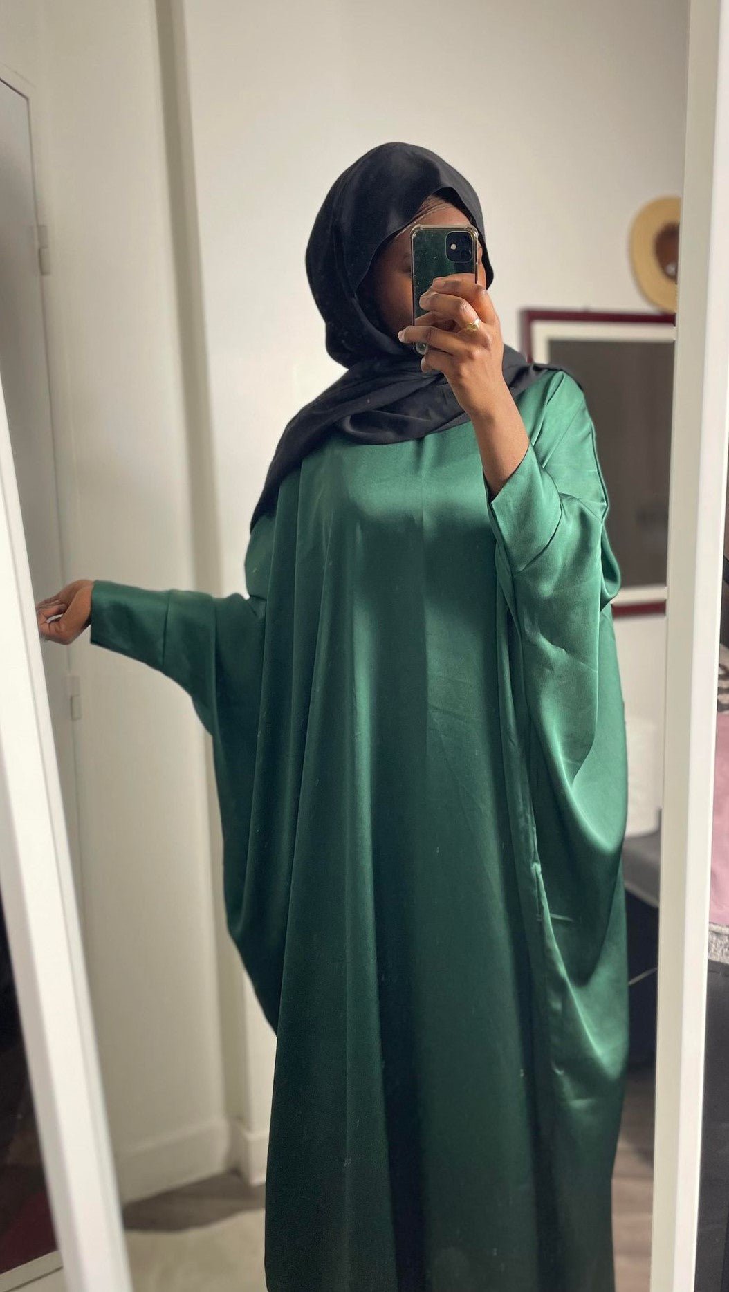 Abaya papillon satin crème - almoonparis