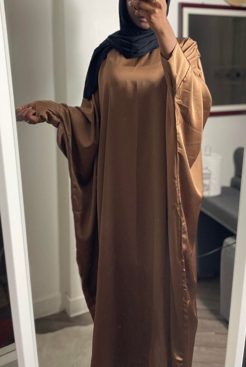 Abaya papillon satin crème - almoonparis