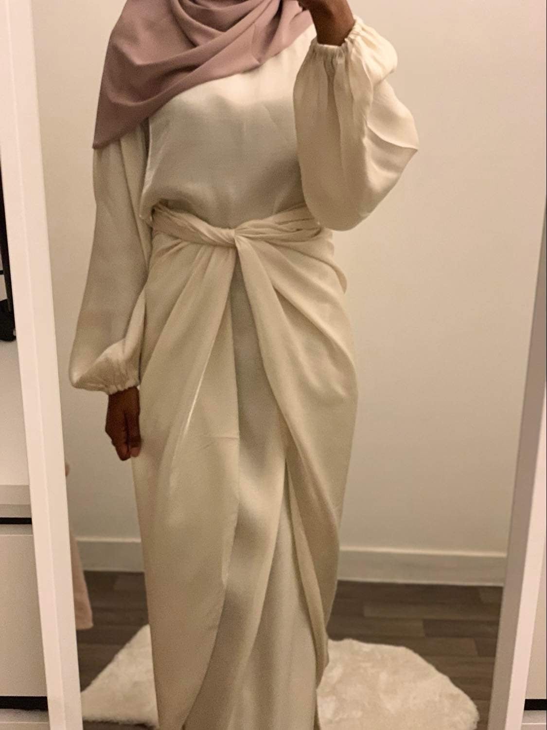 Abaya satin 2 pièces blanc - almoonparis