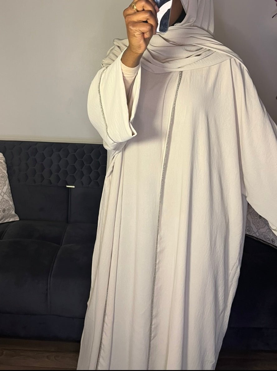 Ensemble 3 pièces kimono abaya blanc cassé - almoonparis