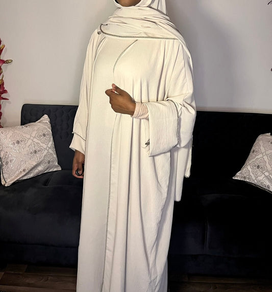 Ensemble 3 pièces kimono abaya blanc cassé - almoonparis