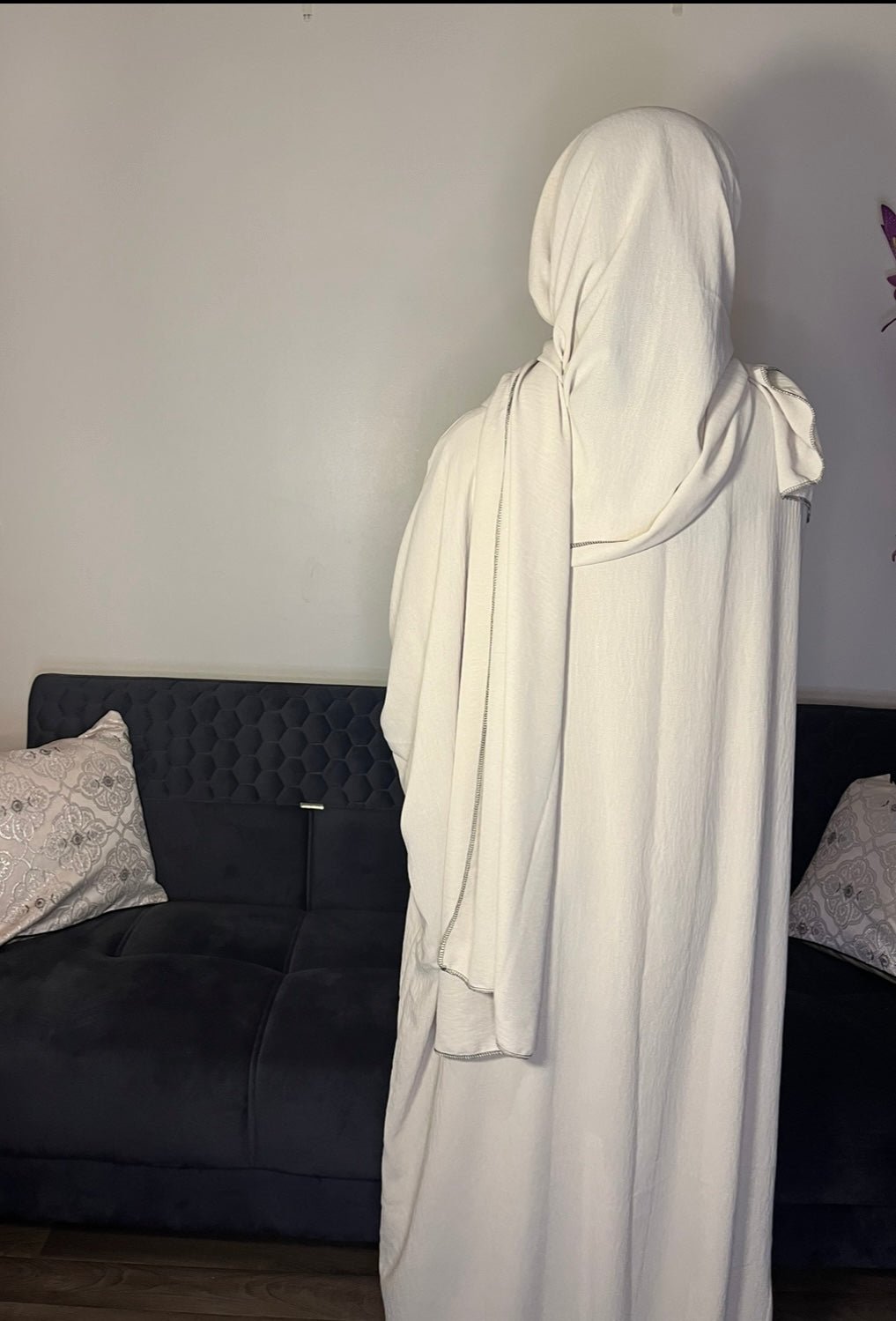 Ensemble 3 pièces kimono abaya blanc cassé - almoonparis