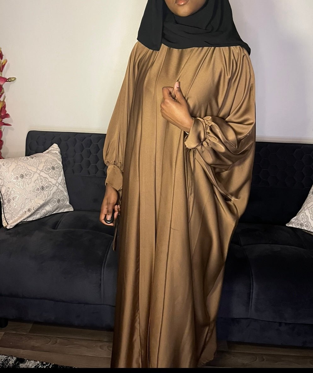 Ensemble kimono abaya satin marron - almoonparis