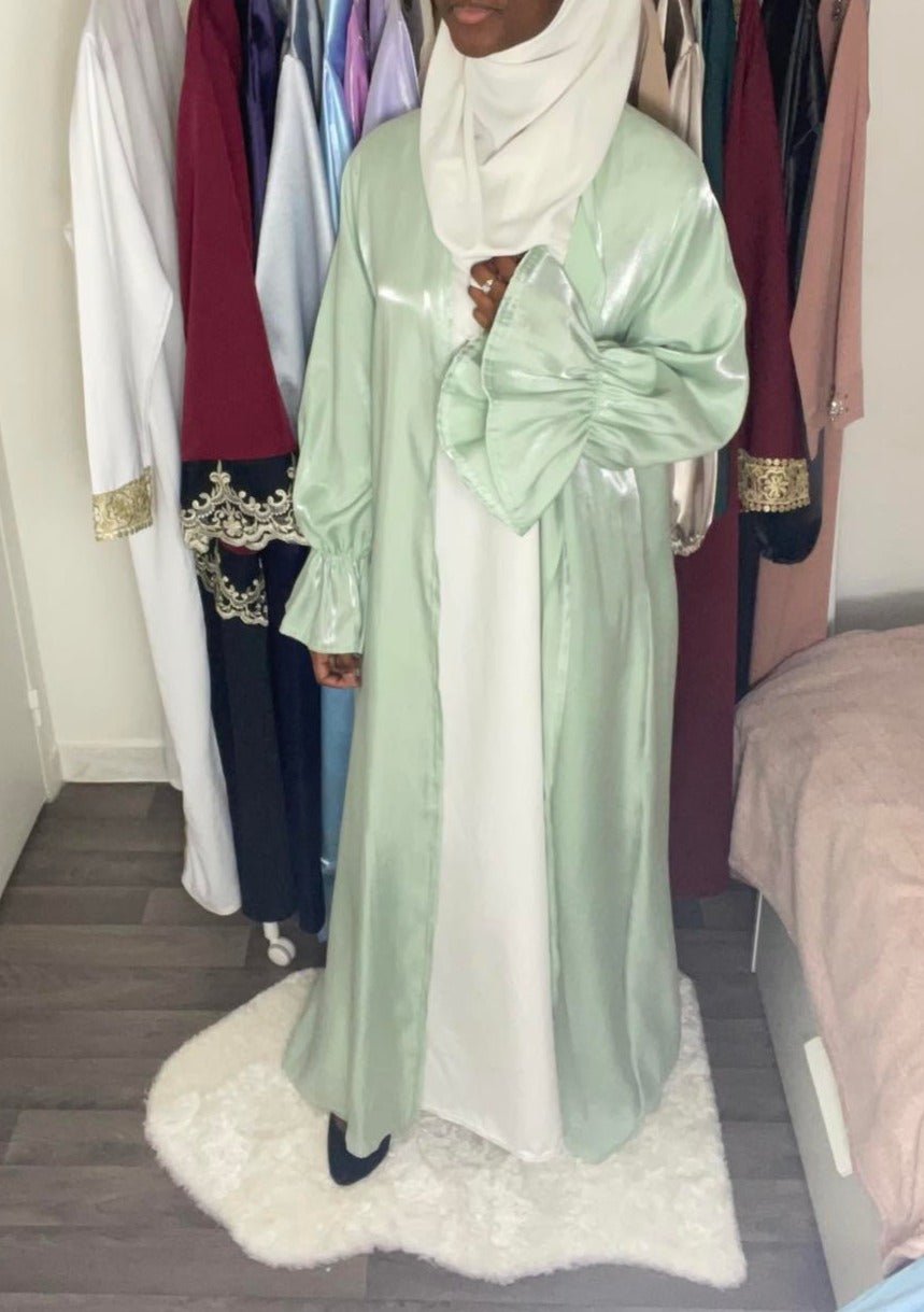 Kimono satin vert pastel Elyah - almoonparis